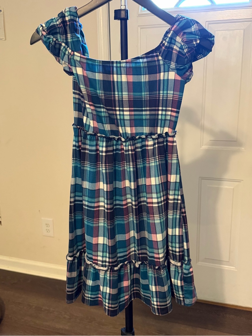Three Pink Hearts Trixxi Plaid Off Shoulder Dress L 🩷 Coquette Academia